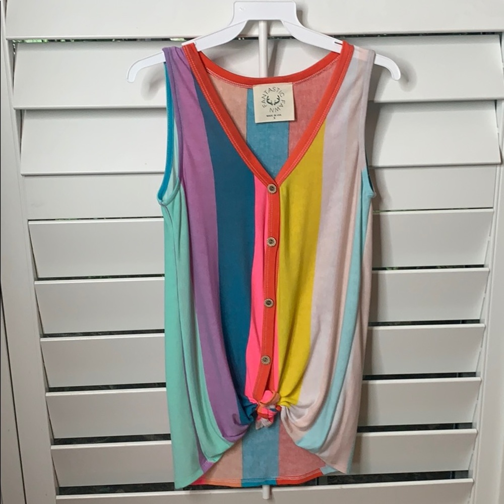 Striped sleeveless button down tank